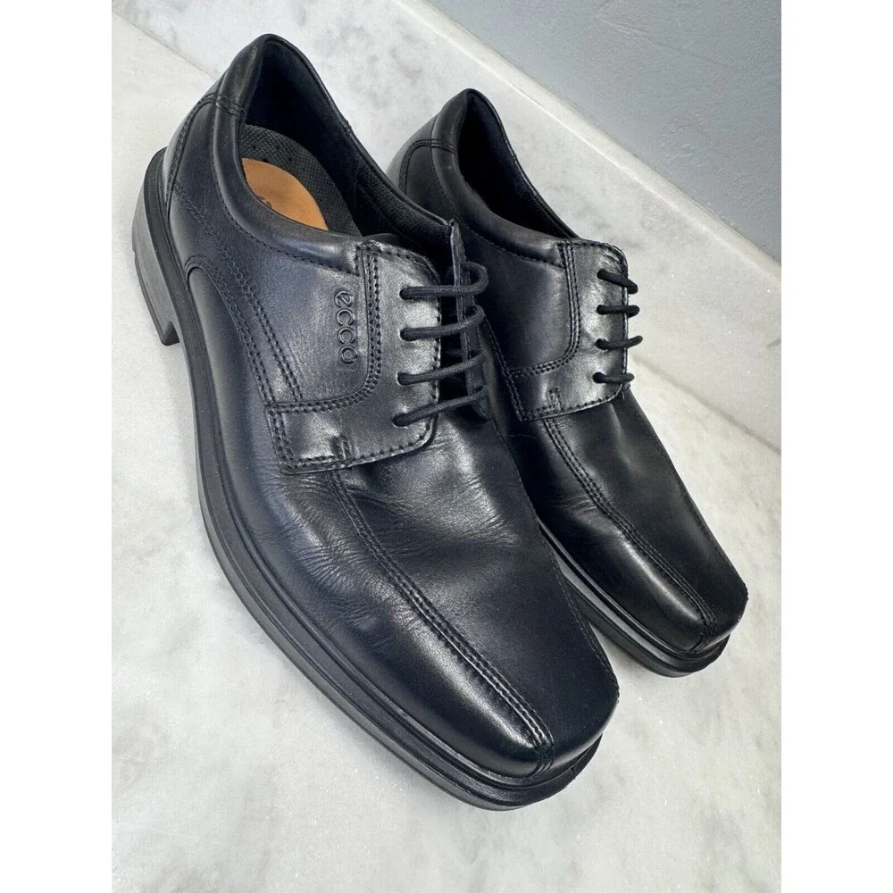 Ecco Helsinki Lace Up Dress Shoes Black Leather Mens Size EU 44 US 10 - EUC